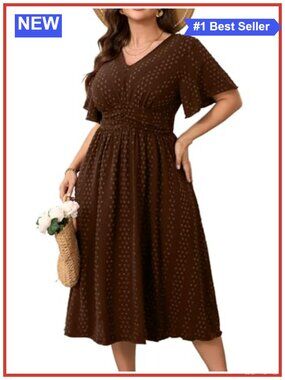 Women's Plus Size Maxi Dress V Neck Short Sleeve Swiss Dot Swing Summer